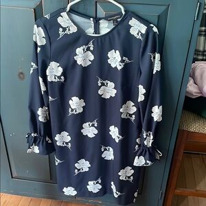 Navy Floral Dress with Ruffle Sleeves